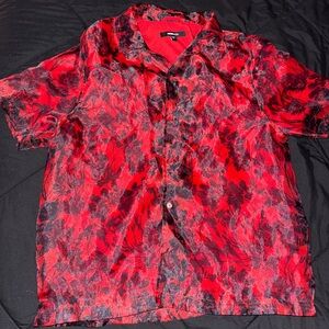 Red and Black Floral Button-Up Shirt (Wore Once)